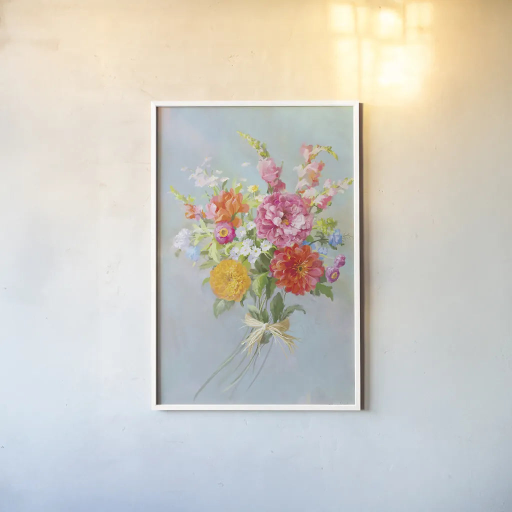 Country Bouquet II v2 by Danhui Nai. shown as a paper print in a white frame. Available as a archival giclee rolled canvas, fine art paper, or poster print. SKU 81344h.