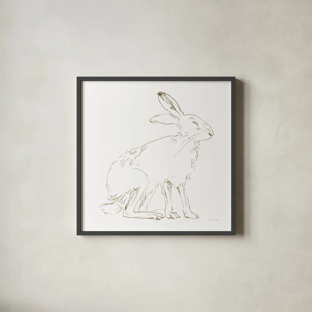 Country Hare by Danhui Nai. Shown in a sleek black glass frame for a contemporary gallery look. Available as an archival giclee rolled canvas, fine art paper, or poster print. SKU 88572a.