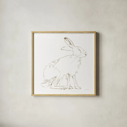 Country Hare by Danhui Nai. Shown in a natural wood glass frame for a timeless modern aesthetic. Available as an archival giclee rolled canvas, fine art paper, or poster print. SKU 88572a.