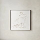 Country Hare by Danhui Nai. Shown in a crisp white glass frame for a clean and minimalist style. Available as an archival giclee rolled canvas, fine art paper, or poster print. SKU 88572a.