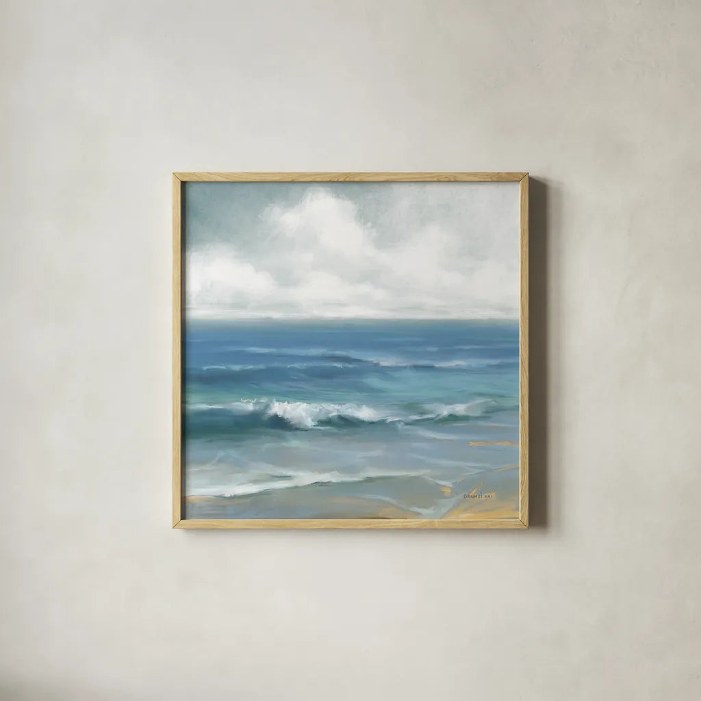 Crashing by Danhui Nai. Shown in a natural wood glass frame for a timeless modern aesthetic. Available as an archival giclee rolled canvas, fine art paper, or poster print. SKU 102668a.