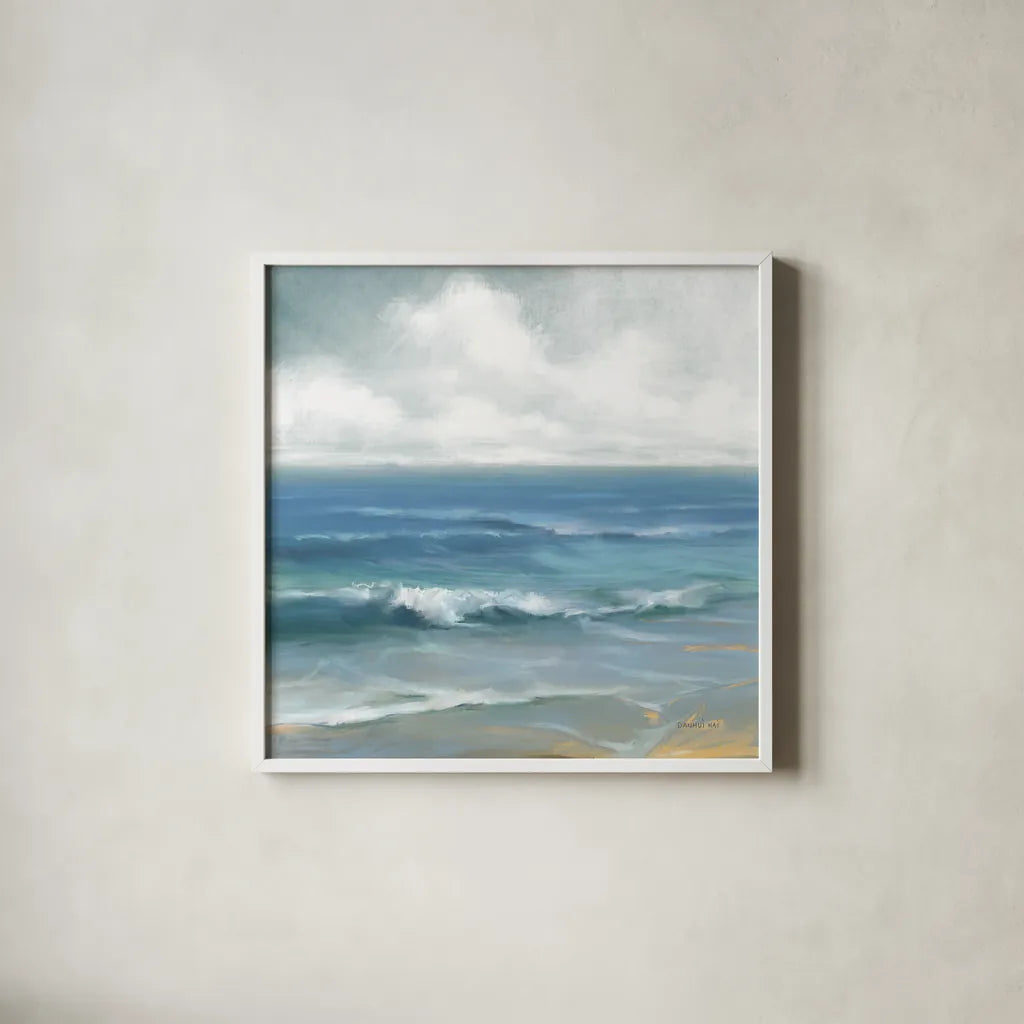 Crashing by Danhui Nai. Shown in a crisp white glass frame for a clean and minimalist style. Available as an archival giclee rolled canvas, fine art paper, or poster print. SKU 102668a.