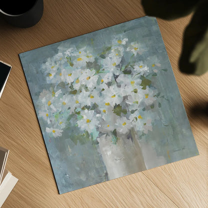 Daisies All Day Light by Danhui Nai. Shown as a detailed flat fine art print, highlighting archival giclee quality. Available as an archival giclee rolled canvas, fine art paper, or poster print. SKU 81366a.