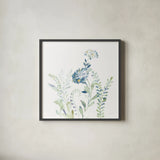 Dark Blues of Summer VII No Dragonfly by Danhui Nai. Shown in a sleek black glass frame for a contemporary gallery look. Available as an archival giclee rolled canvas, fine art paper, or poster print. SKU 77906a.