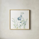 Dark Blues of Summer VII No Dragonfly by Danhui Nai. Shown in a natural wood glass frame for a timeless modern aesthetic. Available as an archival giclee rolled canvas, fine art paper, or poster print. SKU 77906a.