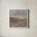 Dawn on the Hills Light by Danhui Nai. Shown in a crisp white glass frame for a clean and minimalist style. Available as an archival giclee rolled canvas, fine art paper, or poster print. SKU 78361a.