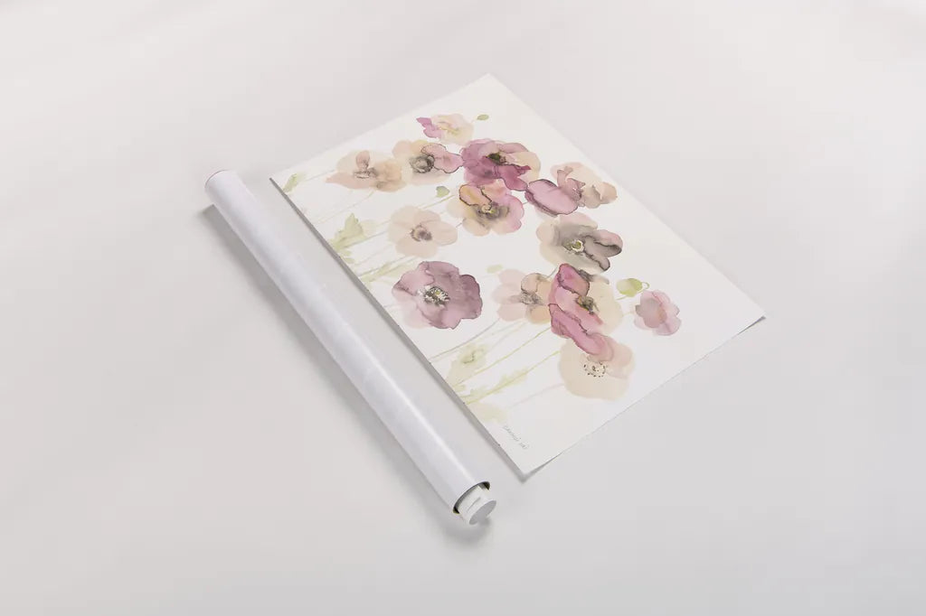 Delicate Poppies Crop by Danhui Nai. shown as a rolled paper print. Available as archival giclee rolled canvas, fine art paper, or poster print. SKU 38230i.