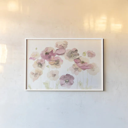Delicate Poppies Crop by Danhui Nai. shown as a paper print in a white frame. Available as a archival giclee rolled canvas, fine art paper, or poster print. SKU 38230i.