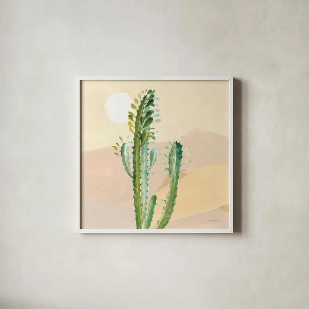 Desert Greenhouse II by Danhui Nai. Shown in a crisp white glass frame for a clean and minimalist style. Available as an archival giclee rolled canvas, fine art paper, or poster print. SKU 77992a.