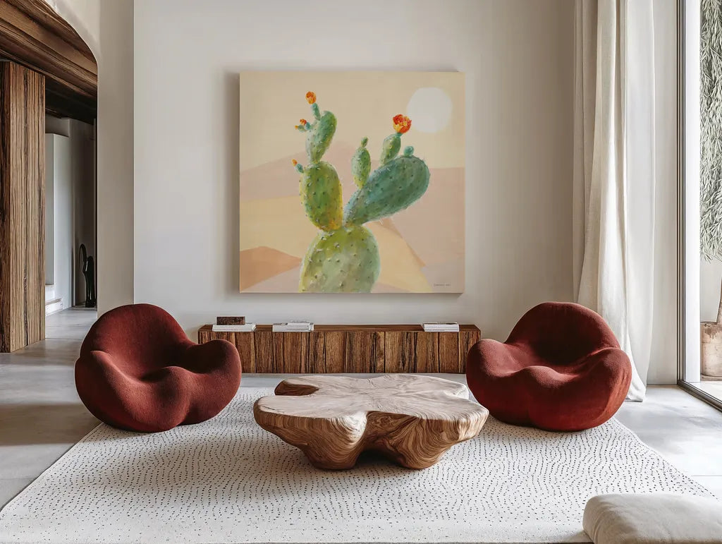 Desert Greenhouse IV by Danhui Nai. Shown as extra-large giant wall art in a modern living room. Available as an archival giclee rolled canvas, fine art paper, or poster print. SKU 77994a.