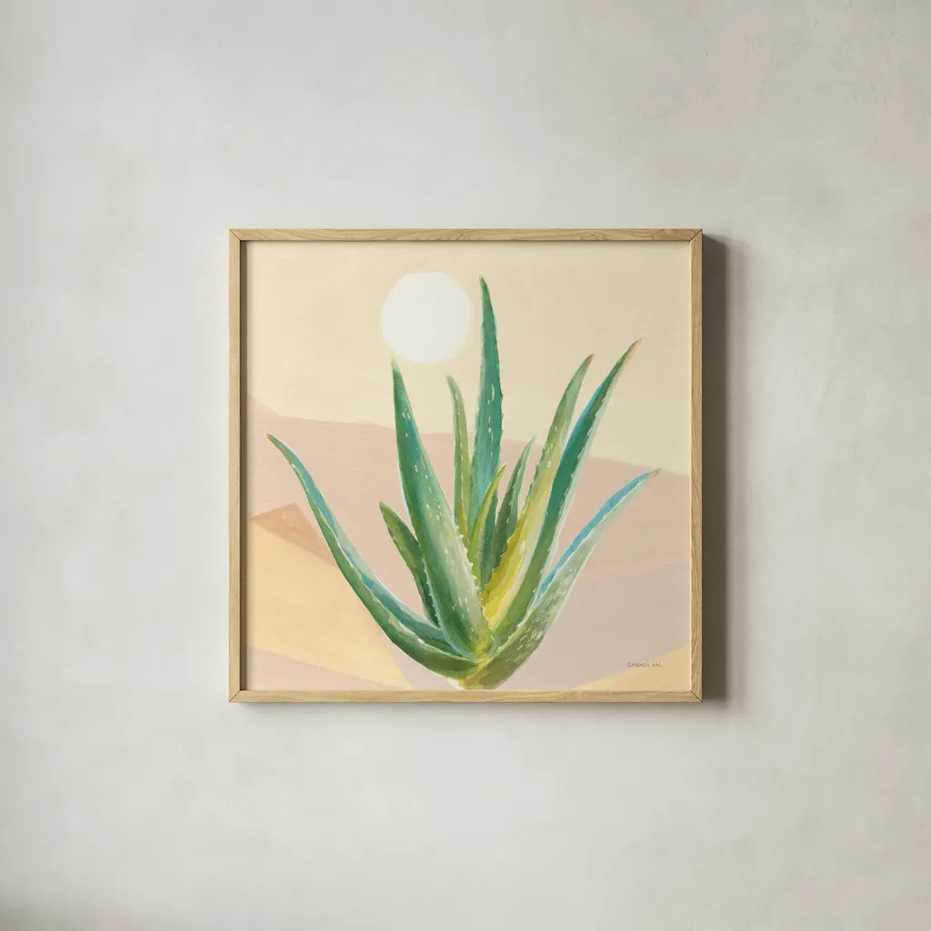 Desert Greenhouse V by Danhui Nai. Shown in a natural wood glass frame for a timeless modern aesthetic. Available as an archival giclee rolled canvas, fine art paper, or poster print. SKU 77995a.