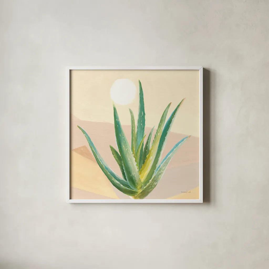 Desert Greenhouse V by Danhui Nai. Shown in a crisp white glass frame for a clean and minimalist style. Available as an archival giclee rolled canvas, fine art paper, or poster print. SKU 77995a.