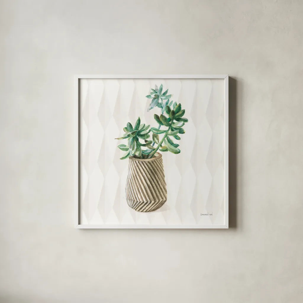 Desert Greenhouse X Sq by Danhui Nai. Shown in a crisp white glass frame for a clean and minimalist style. Available as an archival giclee rolled canvas, fine art paper, or poster print. SKU 80182a.