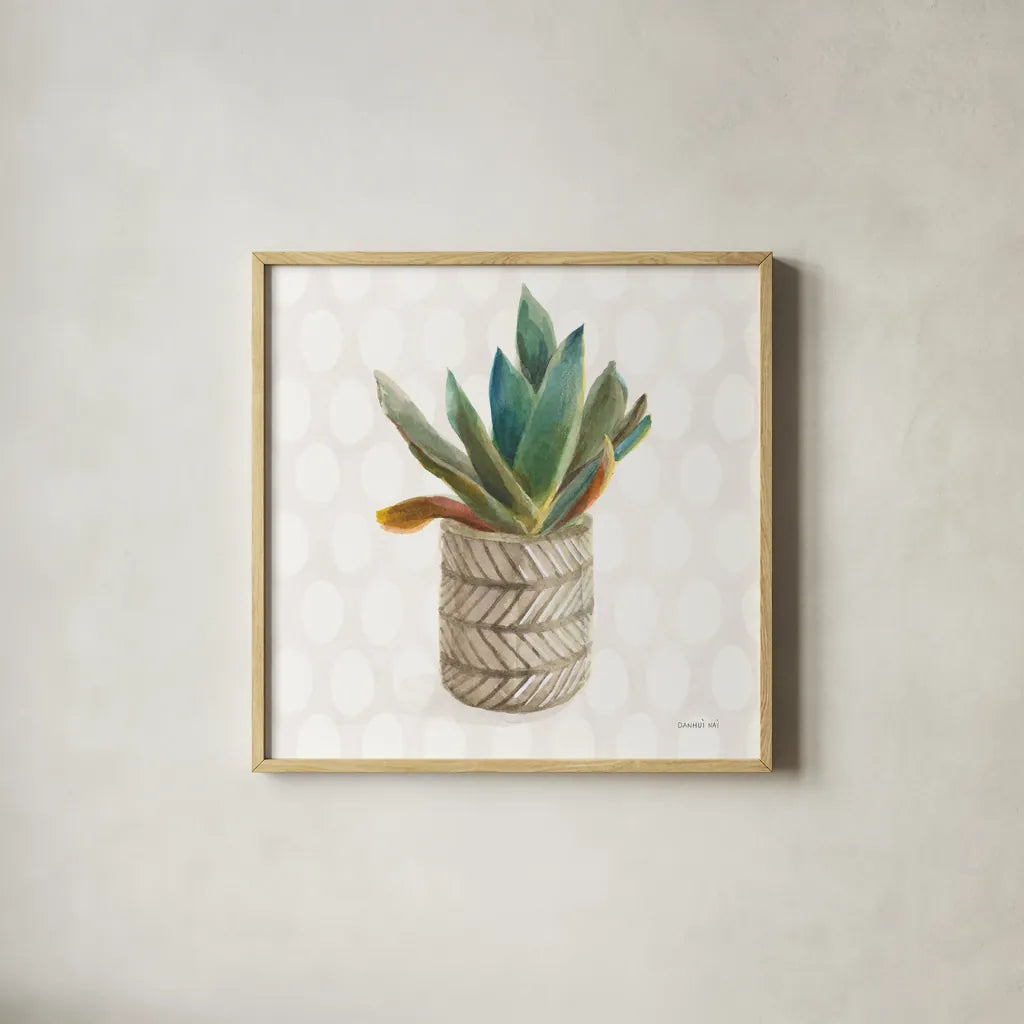 Desert Greenhouse XIII Sq by Danhui Nai. Shown in a natural wood glass frame for a timeless modern aesthetic. Available as an archival giclee rolled canvas, fine art paper, or poster print. SKU 80183a.