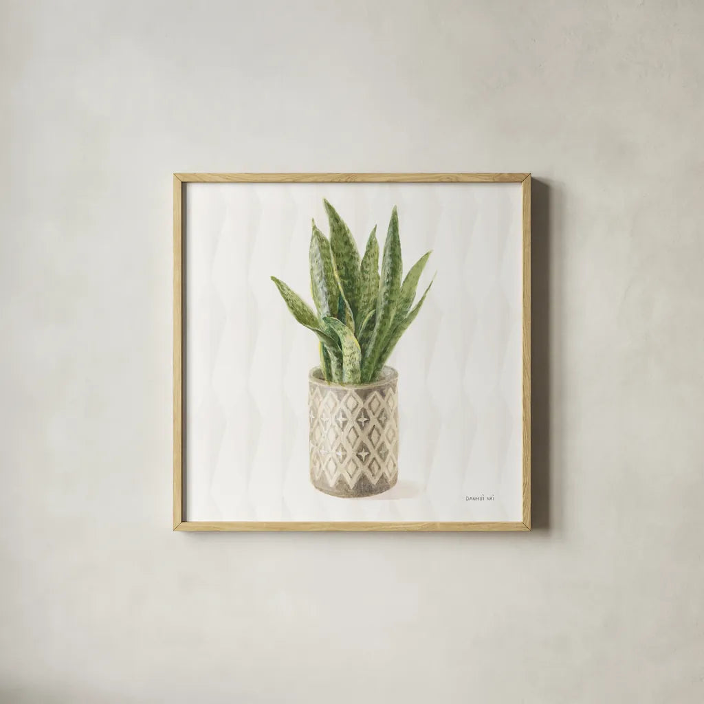 Desert Greenhouse XVI Sq by Danhui Nai. Shown in a natural wood glass frame for a timeless modern aesthetic. Available as an archival giclee rolled canvas, fine art paper, or poster print. SKU 80184a.