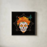 Dia de los Muertos II by Danhui Nai. Shown in a sleek black glass frame for a contemporary gallery look. Available as an archival giclee rolled canvas, fine art paper, or poster print. SKU 85538a.