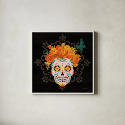 Dia de los Muertos II by Danhui Nai. Shown in a crisp white glass frame for a clean and minimalist style. Available as an archival giclee rolled canvas, fine art paper, or poster print. SKU 85538a.