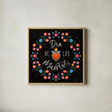 Dia de los Muertos III by Danhui Nai. Shown in a natural wood glass frame for a timeless modern aesthetic. Available as an archival giclee rolled canvas, fine art paper, or poster print. SKU 85539a.