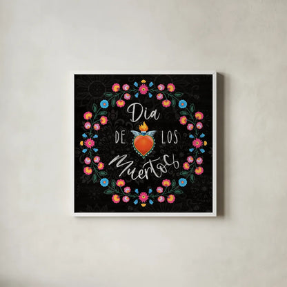 Dia de los Muertos III by Danhui Nai. Shown in a crisp white glass frame for a clean and minimalist style. Available as an archival giclee rolled canvas, fine art paper, or poster print. SKU 85539a.