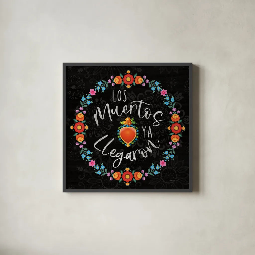 Dia de los Muertos IV by Danhui Nai. Shown in a sleek black glass frame for a contemporary gallery look. Available as an archival giclee rolled canvas, fine art paper, or poster print. SKU 85540a.