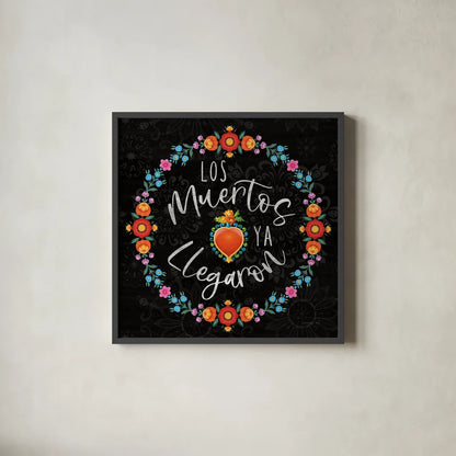 Dia de los Muertos IV by Danhui Nai. Shown in a sleek black glass frame for a contemporary gallery look. Available as an archival giclee rolled canvas, fine art paper, or poster print. SKU 85540a.