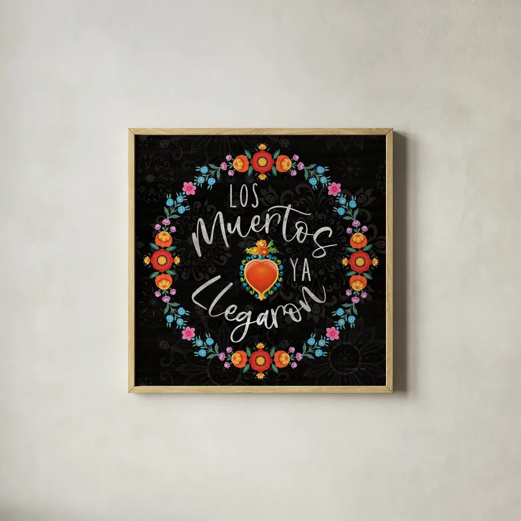 Dia de los Muertos IV by Danhui Nai. Shown in a natural wood glass frame for a timeless modern aesthetic. Available as an archival giclee rolled canvas, fine art paper, or poster print. SKU 85540a.