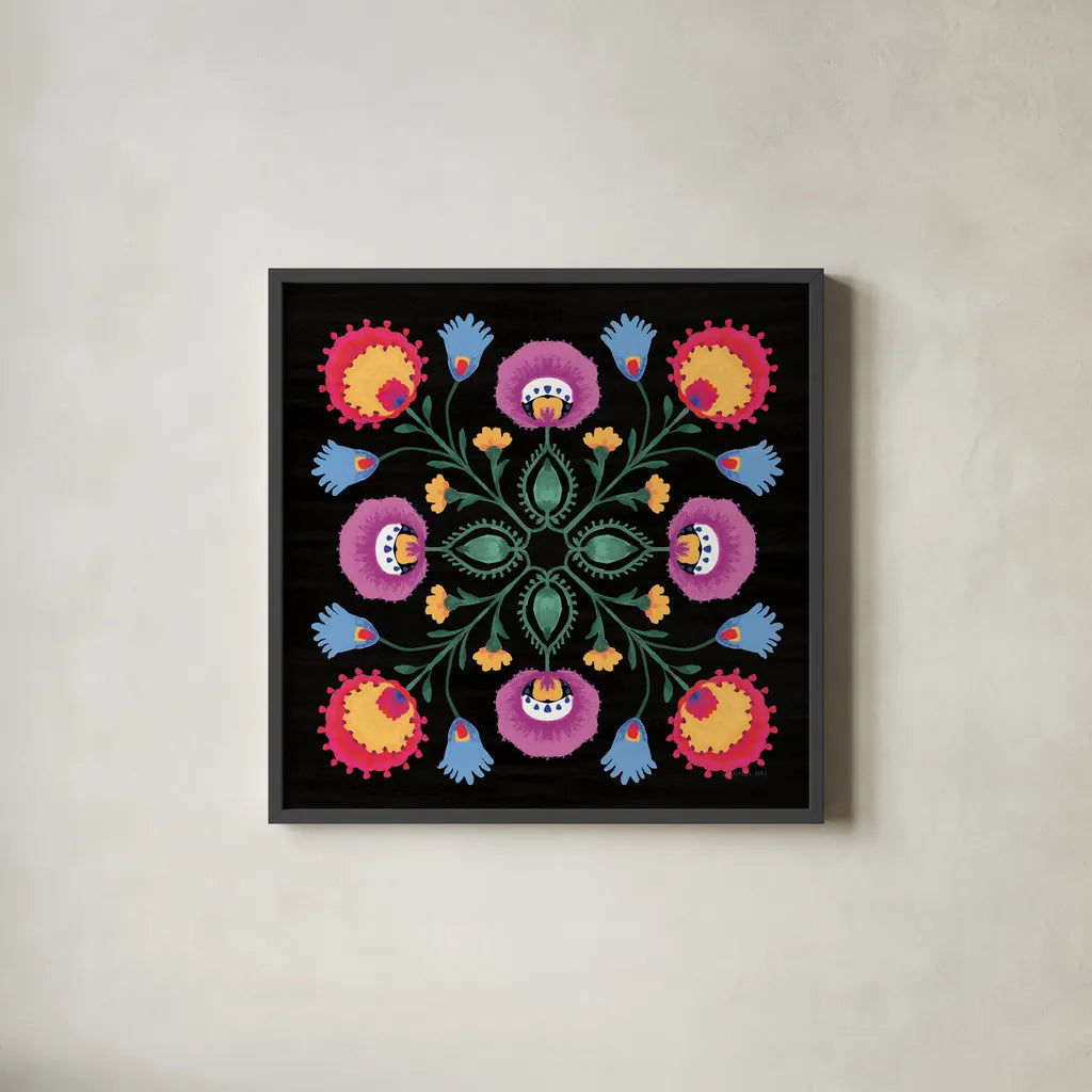 Dia de los Muertos IX by Danhui Nai. Shown in a sleek black glass frame for a contemporary gallery look. Available as an archival giclee rolled canvas, fine art paper, or poster print. SKU 85545a.