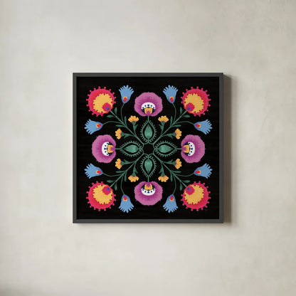 Dia de los Muertos IX by Danhui Nai. Shown in a sleek black glass frame for a contemporary gallery look. Available as an archival giclee rolled canvas, fine art paper, or poster print. SKU 85545a.
