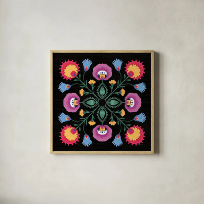 Dia de los Muertos IX by Danhui Nai. Shown in a natural wood glass frame for a timeless modern aesthetic. Available as an archival giclee rolled canvas, fine art paper, or poster print. SKU 85545a.