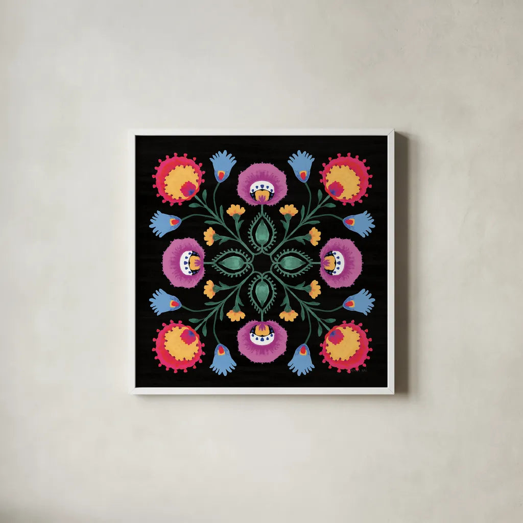 Dia de los Muertos IX by Danhui Nai. Shown in a crisp white glass frame for a clean and minimalist style. Available as an archival giclee rolled canvas, fine art paper, or poster print. SKU 85545a.