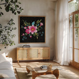 Dia de los Muertos VI by Danhui Nai. Shown in a natural wood frame in a cozy modern living room. Available as an archival giclee rolled canvas, fine art paper, or poster print. SKU 85542a.