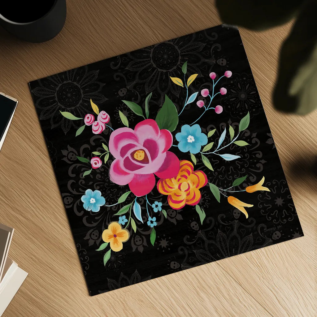 Dia de los Muertos VII by Danhui Nai. Shown as a detailed flat fine art print, highlighting archival giclee quality. Available as an archival giclee rolled canvas, fine art paper, or poster print. SKU 85543a.