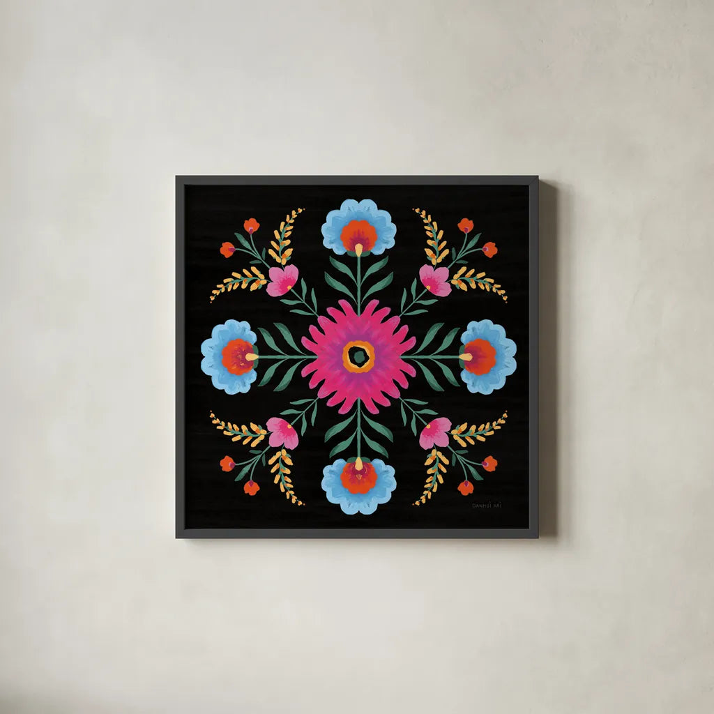 Dia de los Muertos VIII by Danhui Nai. Shown in a sleek black glass frame for a contemporary gallery look. Available as an archival giclee rolled canvas, fine art paper, or poster print. SKU 85544a.