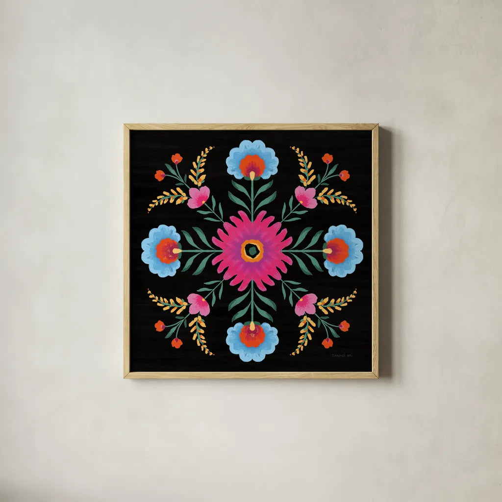 Dia de los Muertos VIII by Danhui Nai. Shown in a natural wood glass frame for a timeless modern aesthetic. Available as an archival giclee rolled canvas, fine art paper, or poster print. SKU 85544a.