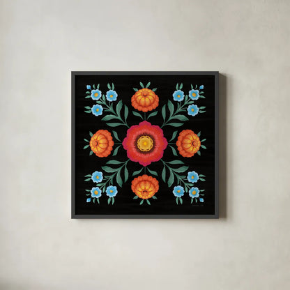 Dia de los Muertos X by Danhui Nai. Shown in a sleek black glass frame for a contemporary gallery look. Available as an archival giclee rolled canvas, fine art paper, or poster print. SKU 85546a.