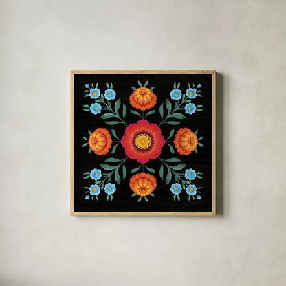 Dia de los Muertos X by Danhui Nai. Shown in a natural wood glass frame for a timeless modern aesthetic. Available as an archival giclee rolled canvas, fine art paper, or poster print. SKU 85546a.