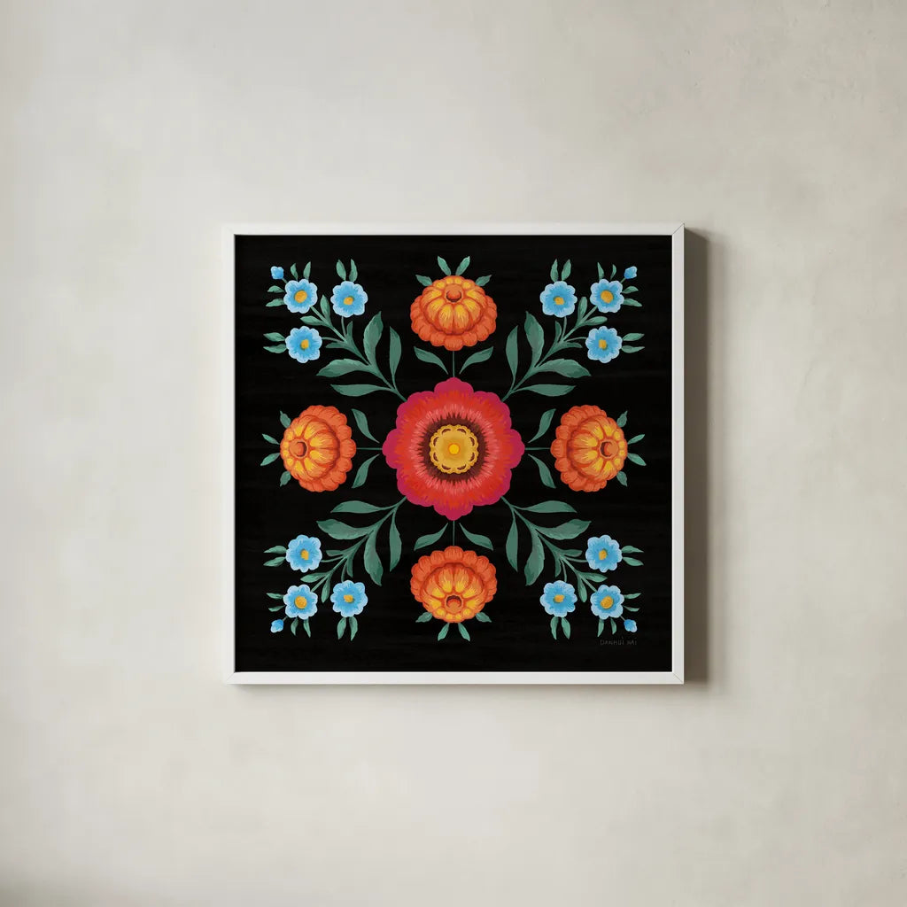 Dia de los Muertos X by Danhui Nai. Shown in a crisp white glass frame for a clean and minimalist style. Available as an archival giclee rolled canvas, fine art paper, or poster print. SKU 85546a.