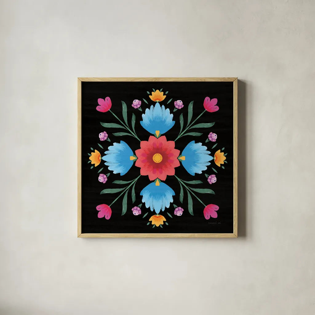 Dia de los Muertos XI by Danhui Nai. Shown in a natural wood glass frame for a timeless modern aesthetic. Available as an archival giclee rolled canvas, fine art paper, or poster print. SKU 85547a.