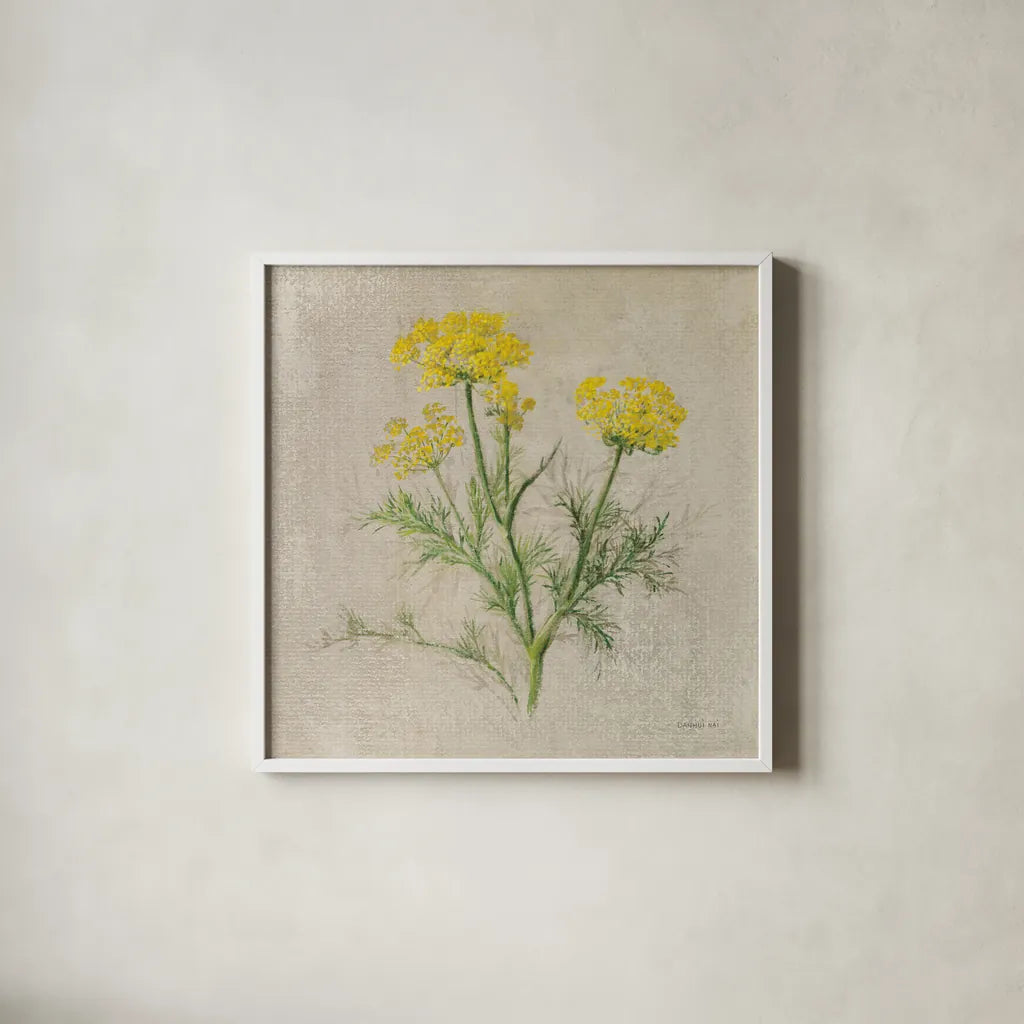 Dill by Danhui Nai. Shown in a crisp white glass frame for a clean and minimalist style. Available as an archival giclee rolled canvas, fine art paper, or poster print. SKU 100976a.