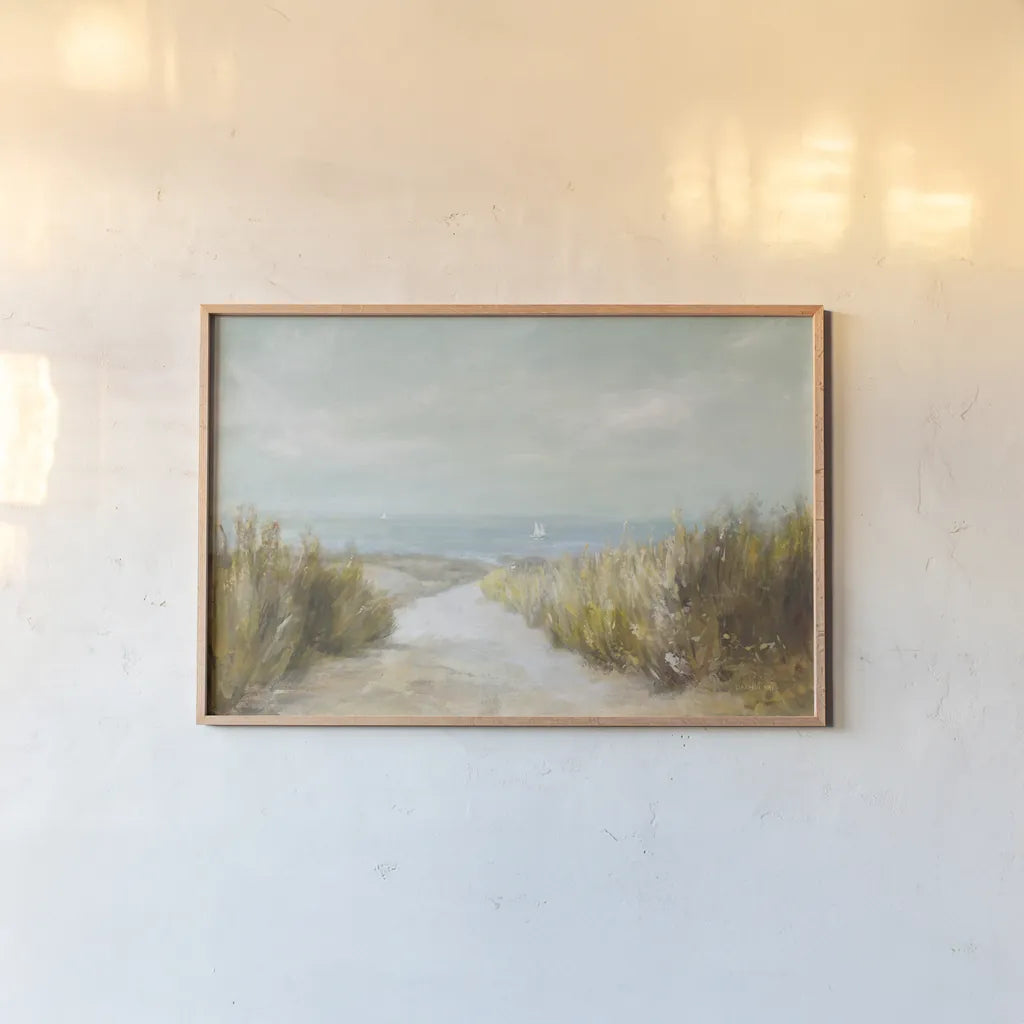 Distant Sails by Danhui Nai. shown as a paper print in a natural frame. Available as a archival giclee rolled canvas, fine art paper, or poster print. SKU 68645i.