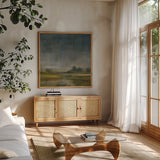 Distant Shores by Danhui Nai. Shown in a natural wood frame in a cozy modern living room. Available as an archival giclee rolled canvas, fine art paper, or poster print. SKU 90830a.