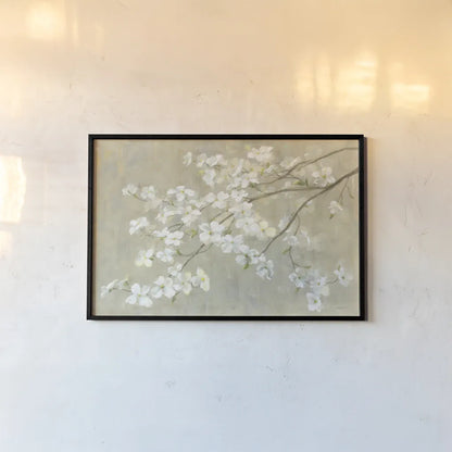 Dogwood in Spring Neutral Crop by Danhui Nai. shown as a paper print in a black flame. Available as a archival giclee rolled canvas, fine art paper, or poster print. SKU 44830i.