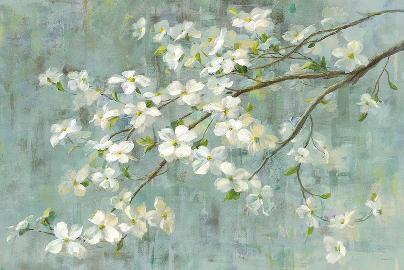 Dogwood in Spring on Blue by Danhui Nai. SKU 28719i. Archival Giclee Fine art print for wall decor.