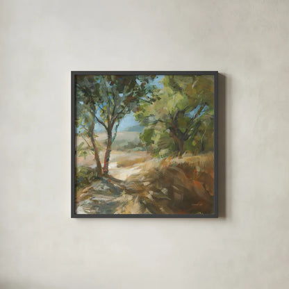 Down to the Fields by Danhui Nai. Shown in a sleek black glass frame for a contemporary gallery look. Available as an archival giclee rolled canvas, fine art paper, or poster print. SKU 81740a.