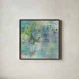 Droplets by Danhui Nai. Shown in a sleek black glass frame for a contemporary gallery look. Available as an archival giclee rolled canvas, fine art paper, or poster print. SKU 82789a.
