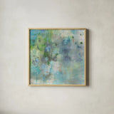 Droplets by Danhui Nai. Shown in a natural wood glass frame for a timeless modern aesthetic. Available as an archival giclee rolled canvas, fine art paper, or poster print. SKU 82789a.