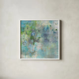Droplets by Danhui Nai. Shown in a crisp white glass frame for a clean and minimalist style. Available as an archival giclee rolled canvas, fine art paper, or poster print. SKU 82789a.