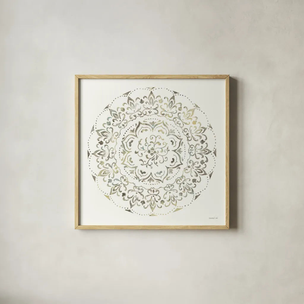 Earthen Circle of Life I by Danhui Nai. Shown in a natural wood glass frame for a timeless modern aesthetic. Available as an archival giclee rolled canvas, fine art paper, or poster print. SKU 79483a.