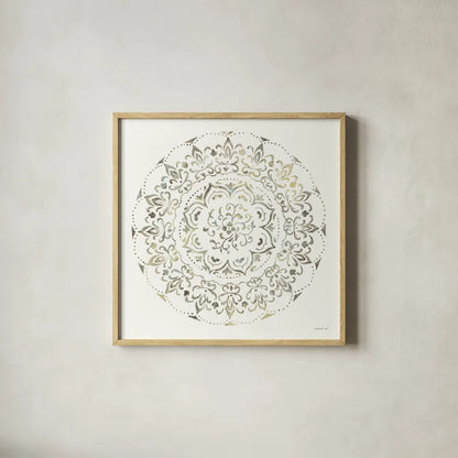 Earthen Circle of Life I by Danhui Nai. Shown in a natural wood glass frame for a timeless modern aesthetic. Available as an archival giclee rolled canvas, fine art paper, or poster print. SKU 79483a.