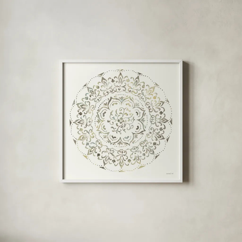 Earthen Circle of Life I by Danhui Nai. Shown in a crisp white glass frame for a clean and minimalist style. Available as an archival giclee rolled canvas, fine art paper, or poster print. SKU 79483a.